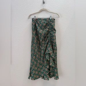 Max Studio Green Floral Asymmetrical Ruffle Skirt Size S